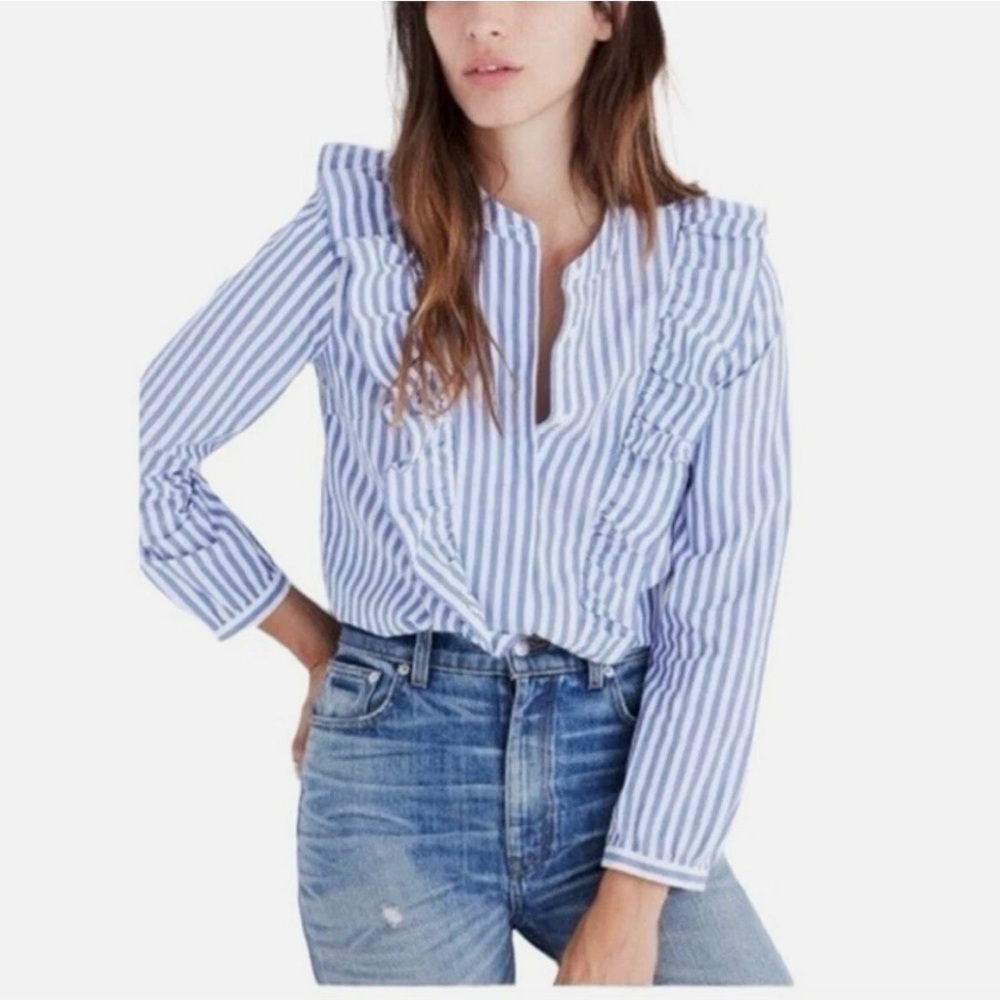 Madewell Whitney striped ruffle blouse.  Never worn. NWOT
